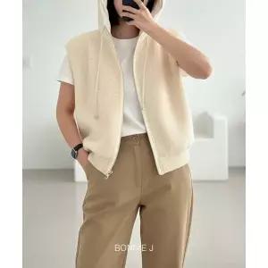 [하프클럽/]뽀글이 경량 니트 베스트 여성 겨울 집업 후드 조끼 박시 루즈핏