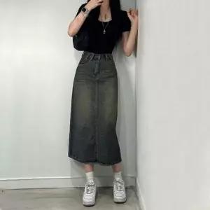 여성 데님 워싱 롱 청스커트