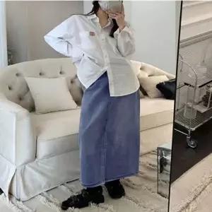 롱 데님 하이웨스트 청치마