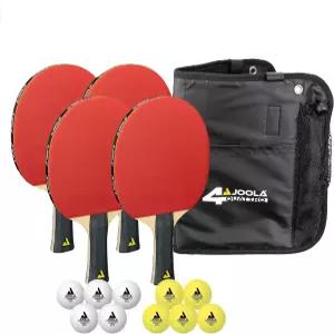 JOOLA 테이블 테니스 세트 패밀리 4개의 탁구 배트가 있는 공 및 운반 가방