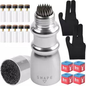 WIILGN 풀 큐 팁 셰이퍼(3-in-1) 당구 액세서리 셰이퍼 /스커퍼 /에어레이터 초크*4 컵 팁*10 장갑*2 포함