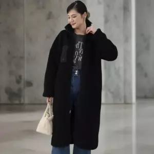 여성 하이넥 포켓 디테일 뽀글이 롱 플리스 자켓