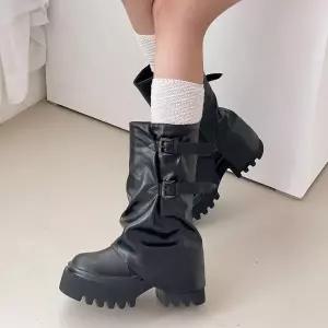 /옷자락 여자 레그워머 집업 가죽 미들 부츠