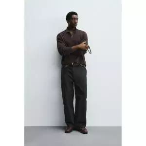 ZARA 펄 니트 지퍼 스웨터 - 다크 브라운