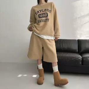 봉봉 맨투맨 뽀글이 데일리 봄 원마일 홈웨어 겨울 양털 반바지트레이닝세트 덤블 20대