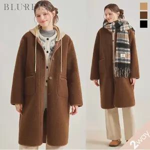 [블루레이스] 후드 탈착 무스탕 롱 코트_B5W1CT1581