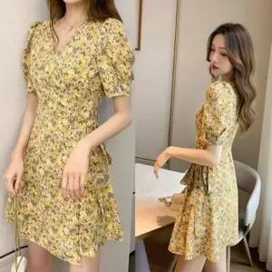 [하프클럽/]플라워 랩원피스 데일리 가운 반팔 클래식 로브 미니