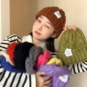 겨울 커플 여자 꽈배기 털 골지 니트 울 숏 비니 모자