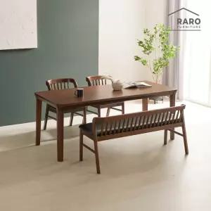 [/착불배송] 허그 1900 고무나무 원목 6인 식탁 세트(식탁+의자 2+벤치 1)