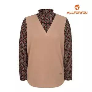 [올포유]여성 레이어드 기하학 프린트 하이넥 블라우스형 티셔츠 ALTHL8121 505 G_P402093501