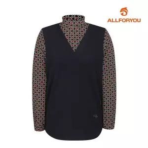 [올포유]여성 레이어드 기하학 프린트 하이넥 블라우스형 티셔츠 ALTHL8121 915 G_P402093496