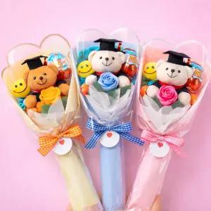 킨더조이 학사모 스마일 꽃인형 한송이 꽃다발 졸업식 유치원 졸업 초등 축하선물 초등학생 학교 단체선물