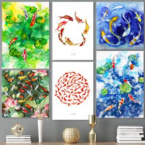 복이들어오는 비단 황금 잉어 물고기 연꽃 거실 풍수 인테리어 그림 액자