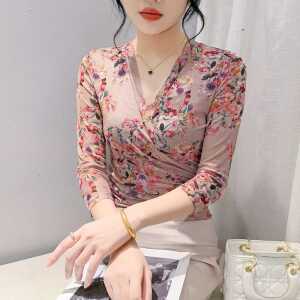 여성 라인댄스복 플라워 브이넥 라틴댄스 제품 무대의상 상의