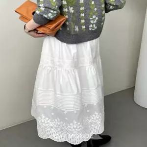 [유아몽드]자수 펀칭 롱 스커트 레이스 캉캉 휴가 화이트 플라워