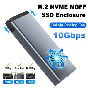 냉각 선풍기 내장 SSD 케이스 M.2 인클로저 듀얼 프로토콜 NVMe NGFF 어댑터 M 키 B + 10Gbps