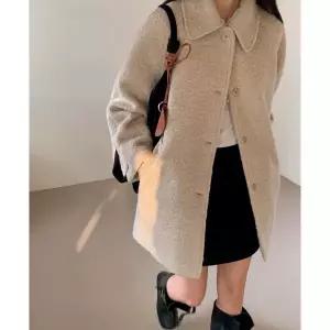 테리 싱글 울 반코트 2온스 누빔 안감 부클 하프코트 겨울