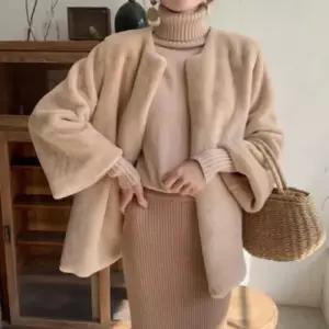 퍼코트 밍크코트 인조밍크 우아한 퍼자켓 가죽자켓