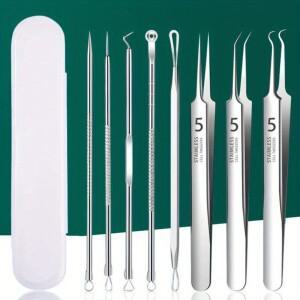 8개입 초미세 여드름 핀셋 세트 - 스테인리스 스틸 블랙헤드 제거기, 전문적인 얼굴 관리용 정밀 여드름 제