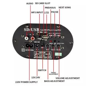 6 서브우퍼 자동차 3용도 사각 카드 카오디오 고출력 스피커 12V/24V/220V