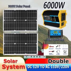 오프그리드 시스템 태양광 키트 6000W 인버터 30A 컨트롤러 차량용 보조 배터리 300W 패널 캠핑용 가정용