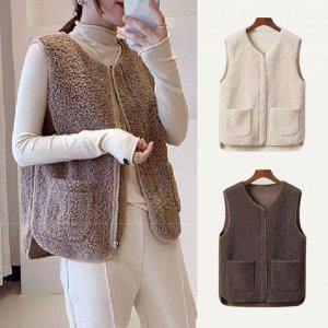 뽀글이양털조끼 겨울 수면조끼 촌캉스 베스트 캐주얼 이너 따뜻한 여성 방한