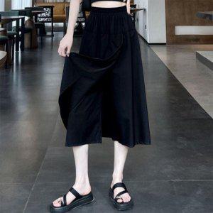 파스텔 스커트 슬랙스(일반) 하절기시즌 긴 바지 와이드핏 파자마 쿨바지 레이디스 아이스원단 밴드 타탄