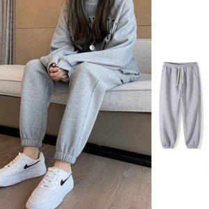 여성용 심플 룩 와플짜임컴포트 그래픽 고무줄 조거 추리닝 바텀스 하이웨 이스트 여자긴 통바지 릴랙스핏