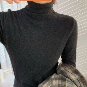 베이직솔리드 F/W 여성용 보아 크루넥티 터틀넥컴포트 스탠다드핏 하이넥