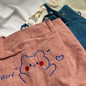 자수 곰돌이에코백 골덴숄더백 베어 3Color