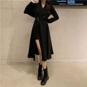 여자 재킷 셔츠형 스타일 벨트 스트랩롱기장 원피스룩 패션원피스 여성원피스 A라인원피스 롱드레스 프리미