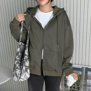 여성용스타일 일상용 베이직솔리드 멀티웨이 강조 오버 후드티 지퍼후드 점퍼 항공점퍼 재킷 우먼 블루종