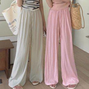 아이스소재 시원한와이드핏 트라우저 여성 냉장고 팬츠 클래식 고무줄 플리츠 편한바지