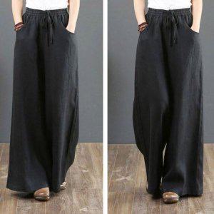 하이웨스트 와이드핏 린넨팬츠 허리밴딩 일상 하의 하이웨스트 통 세미핏 핀턱와이드 캐주얼옆지퍼슬랙