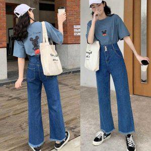 우먼가을철 봄새 학기 학생 심플 팬츠 일상 데이트 패션룩 청바지 보세 여성용 청바지