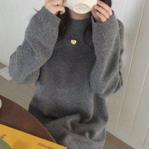 걸스 스프링 추절기 솔리드 니트탑 롱라인 미니멀시그니처 하객 미니드레스 그레이 맥시원피스 니트롱 롱니