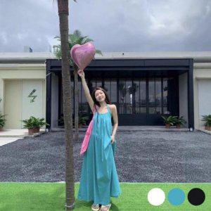 홀터넥 뒷트임플레어라인 탱크탑 원피스룩 여성용 하프티 S/S 일상 베스트 여자 라이트룩 루즈실루엣 콤팩