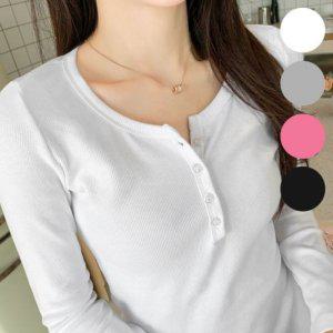 탑 헨리넥 우먼 스냅 쫄티 스트라이프짜임 클래식엘라스틱 롱셔츠