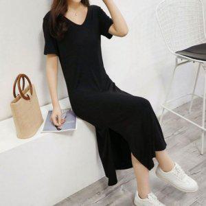 레이디스 슬립웨어 간편 나들이 밑부분 트임디테일 브이라인 미니드레스 걸 니트탑 스몰시그니처 롱스커트