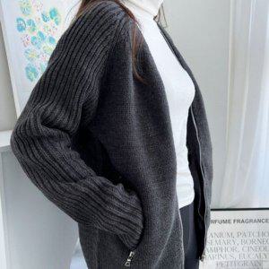 여자 레이디 집업자켓 니트집업 일상템 데일리룩 이지 롱티 사계절자켓 시보리 포커스 귀여운 지퍼라인 오