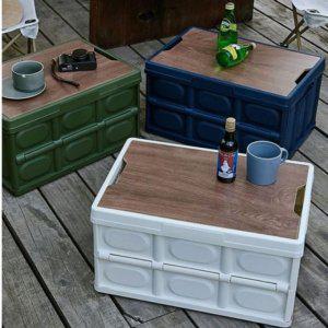 JU 하이킹 테이블박스(중형 베이지) 폴딩 우드상판 공간 머스트해브이동식 정리함