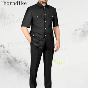 Thorndike 맞춤형 남성 정장 2 조각 남성용 클래식 다크 그레이 웨딩 정장 2023 Slim Fit Groom Tuxedos Costume Mariage Homme