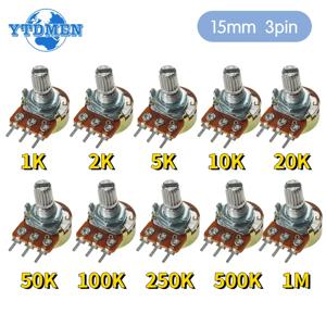 10 개/몫 WH148 선형 전위차계 15mm 3pin 너트 및 와셔 포함 WH148 B1K B2K B5K B10K B20K B50K B100K B250K B500K B1M