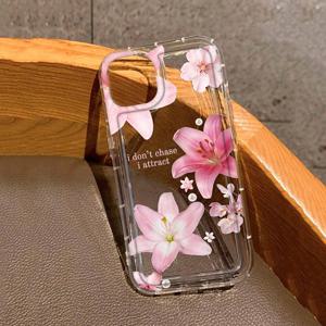 핑크 트럼펫 꽃 투명한 충격 방지 소프트 TPU 전화 케이스 For IPhone 16 Pro Max 15 14 13 12 11 XS X XR 7 8 Plus SE2020 케이스