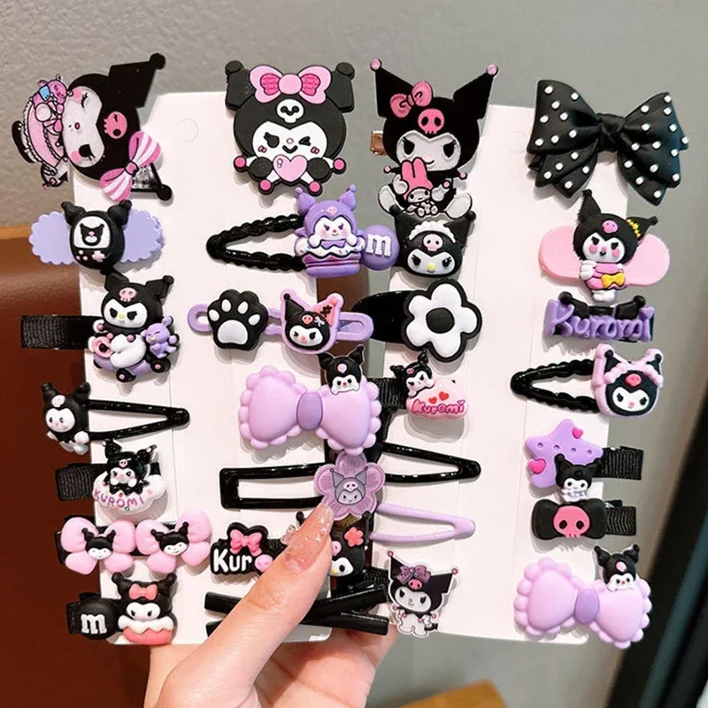 14pcs Sanrio Kuromi 여자를위한 귀여운 헤어 클립 머리 장식 애니메이션 만화 패션 머리핀 헤어 액세서리 어린이 생일 크리스마스 선물