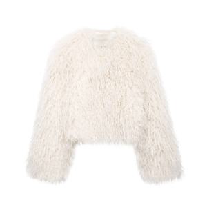 레트로 루즈 캐주얼 솔리드 컬러 퍼 코트 가을 겨울 신상 라운드넥 긴팔 따뜻한 숏 코트 여성용