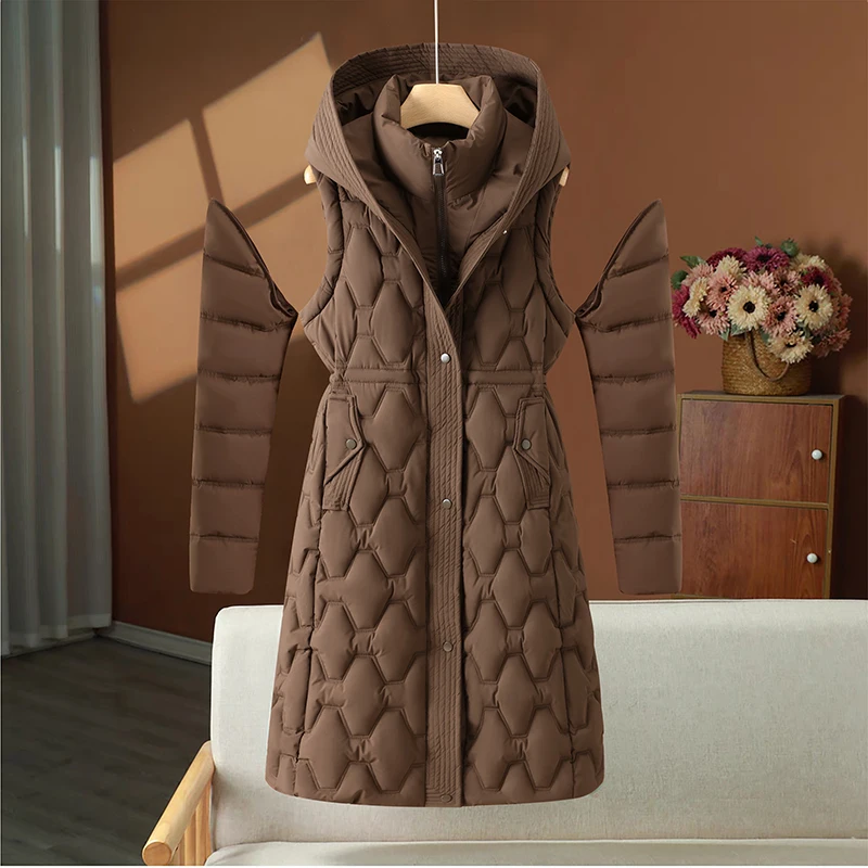 탈부착 가능한 소매 양면 착용 면 재킷 여성용 중간 길이 패딩 코튼 코트 겨울 신상 내구성 있는 지퍼 클로저