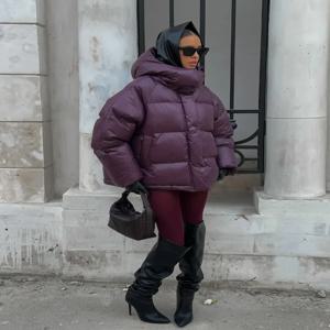 시크한 겨울 후드 퀼팅 재킷 싱글 브레스티드 패딩 풀 슬리브 패딩 코튼 코트 여성용 따뜻한 짧은 출퇴근 스트리트웨어