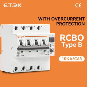 ETEC 유형 B RCBO 잔류 자동 회로 차단기 10KA 2p 4P 32a 40a 63a 과전류 누설 보호 30mA EKL5