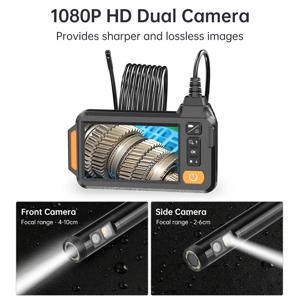 산업용 1080P 하수구 검사 카메라 - 듀얼 렌즈 8 LED 라이트 4.3인치 HD IPS 스크린 6.5피트 반강성 케이블 파이프 내시경용